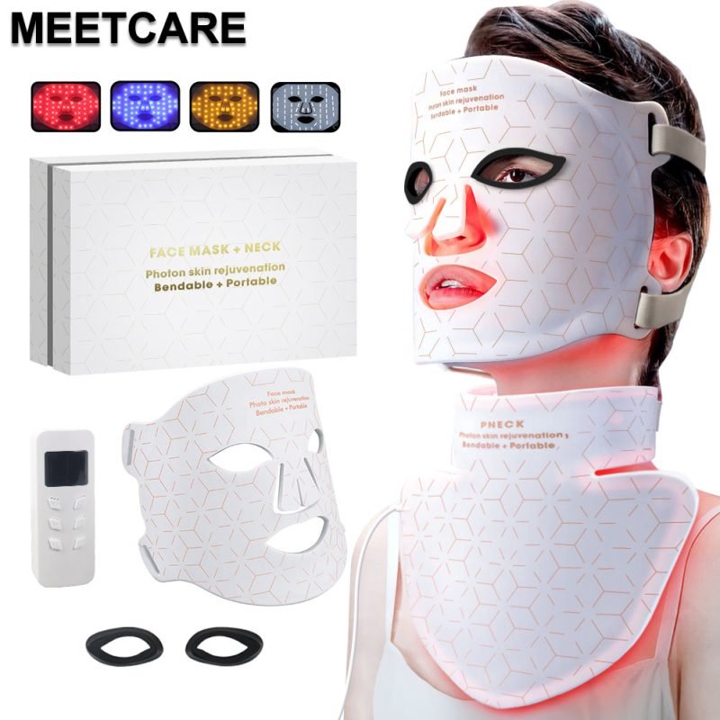 4 Colors LED Face Mask Silicone Gel SPA Red Light Therapy for Face Neck Photon Light Skin Rejuvenation Anti Wrinkle Acne