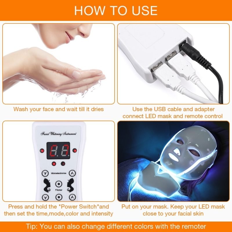 7 Colors Led Face Mask Photon Light Therapy Blue & Red Light Maintenance Skin Rejuvenation Facial Skin Care Home Skin Care Mask for Face and Neck - Image 5