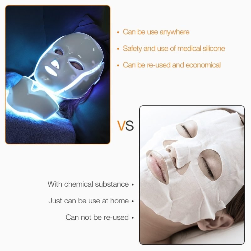 7 Colors Led Face Mask Photon Light Therapy Blue & Red Light Maintenance Skin Rejuvenation Facial Skin Care Home Skin Care Mask for Face and Neck - Image 6